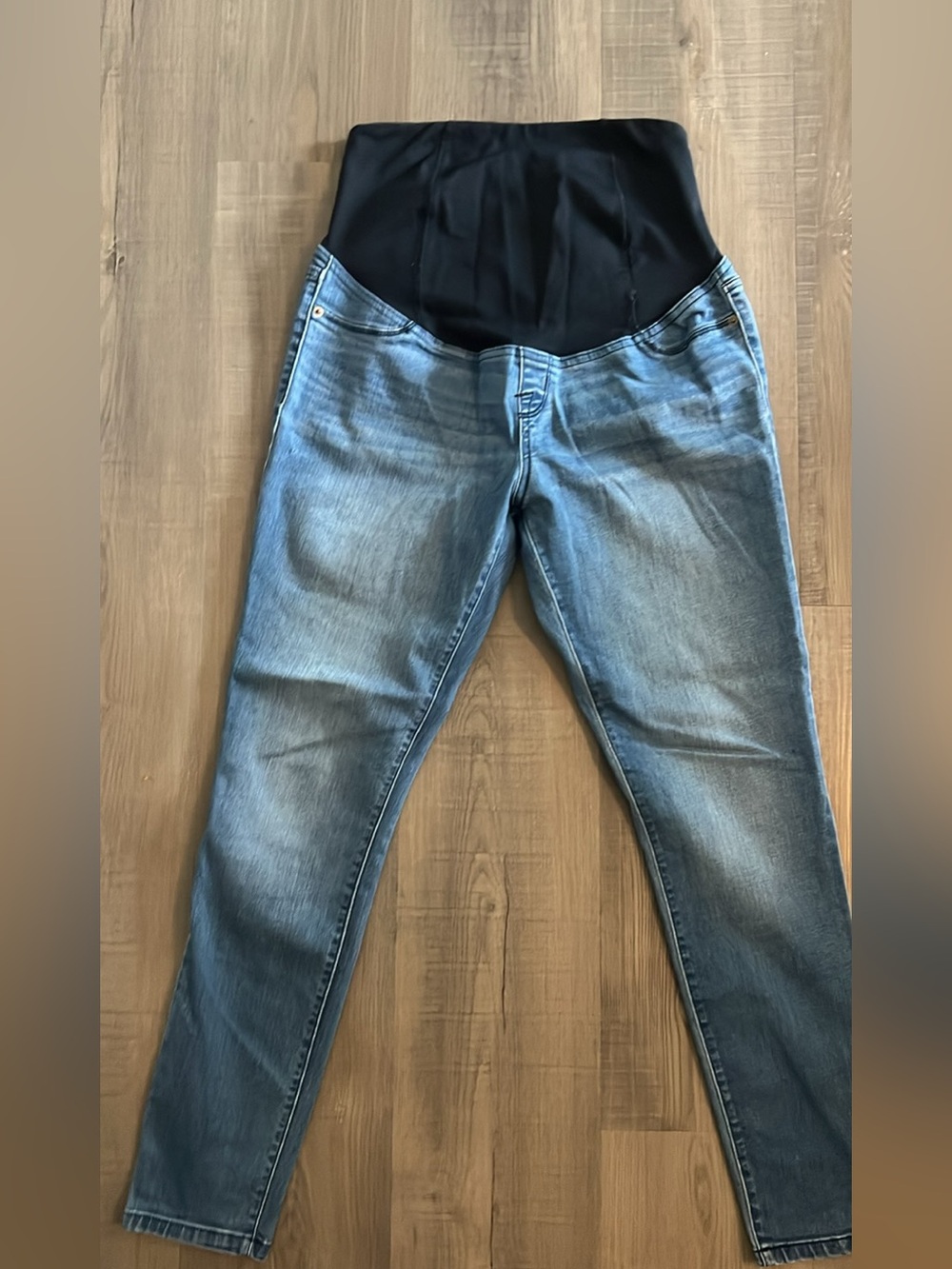 Maternity Skinny Jeans with Black Support Panel - Light Blue Denim
